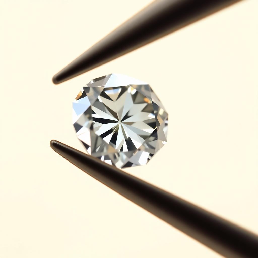 A lab-grown diamond inspected with tweezers