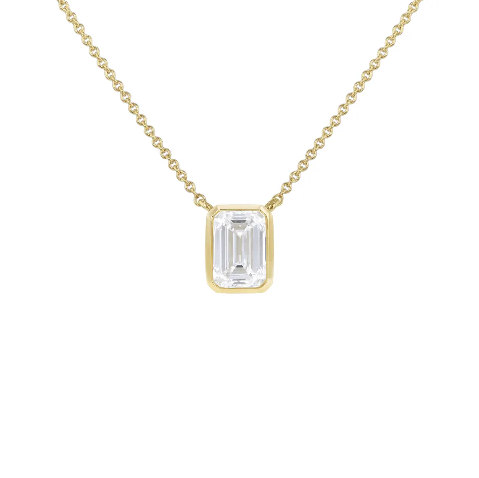 1ct Emerald Lab Created Diamond Bezel Necklace in 9ct yellow gold