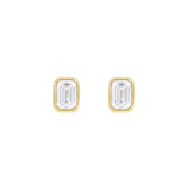 1ct Emerald Lab Created Diamond Bezel Earrings in 9ct yellow gold
