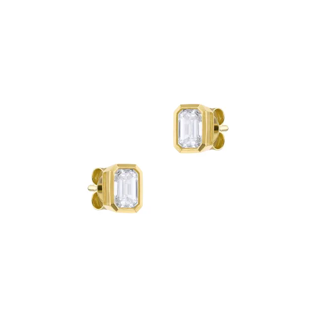 1ct Emerald Lab Created Diamond Bezel Earrings lifestyle