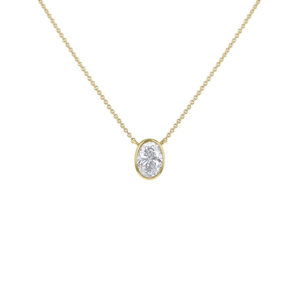 1ct Oval Lab Created Diamond Bezel Necklace in 9ct yellow gold