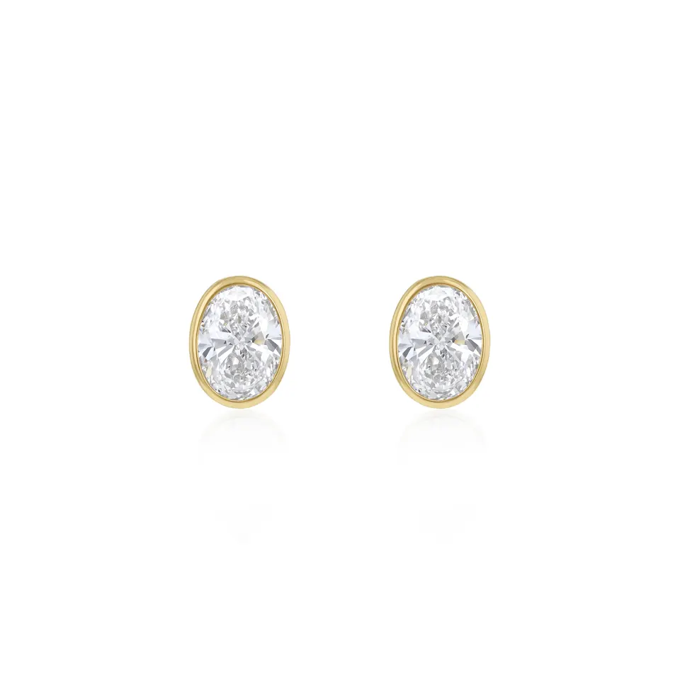 1ct Oval Lab Created Diamond Stud Earrings in 9ct yellow gold