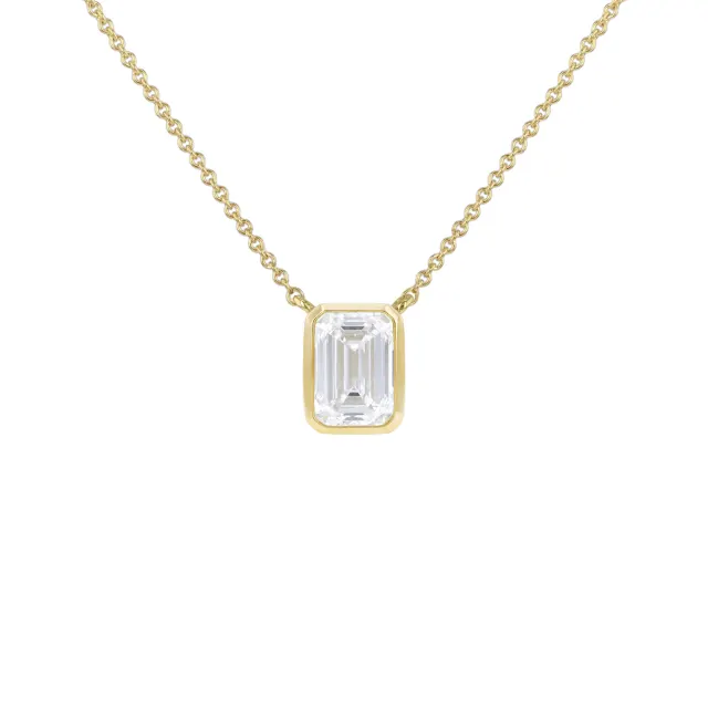 1ct Emerald Lab Created Diamond Bezel Necklace in 9ct yellow gold